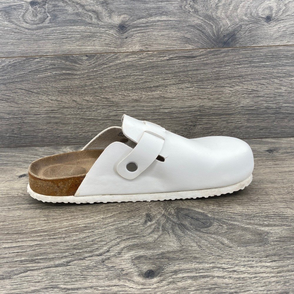 Cushionaire Lane Cork Footbed Clogs Womens 9M White Vegan Leather Buckle Mules - Picture 7 of 10